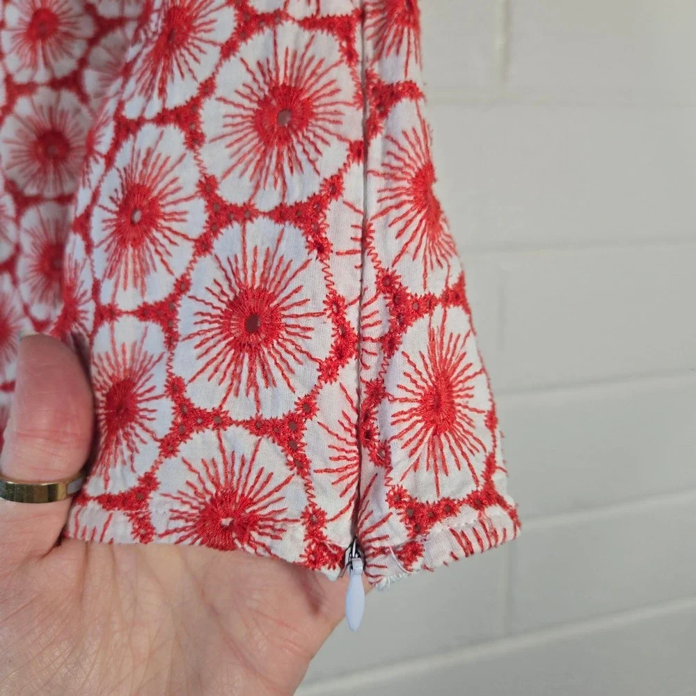 Vtg‎ Willi Smith Skirt Set 8 Red White Eyelet Embroidered Cotton Hippie Garden